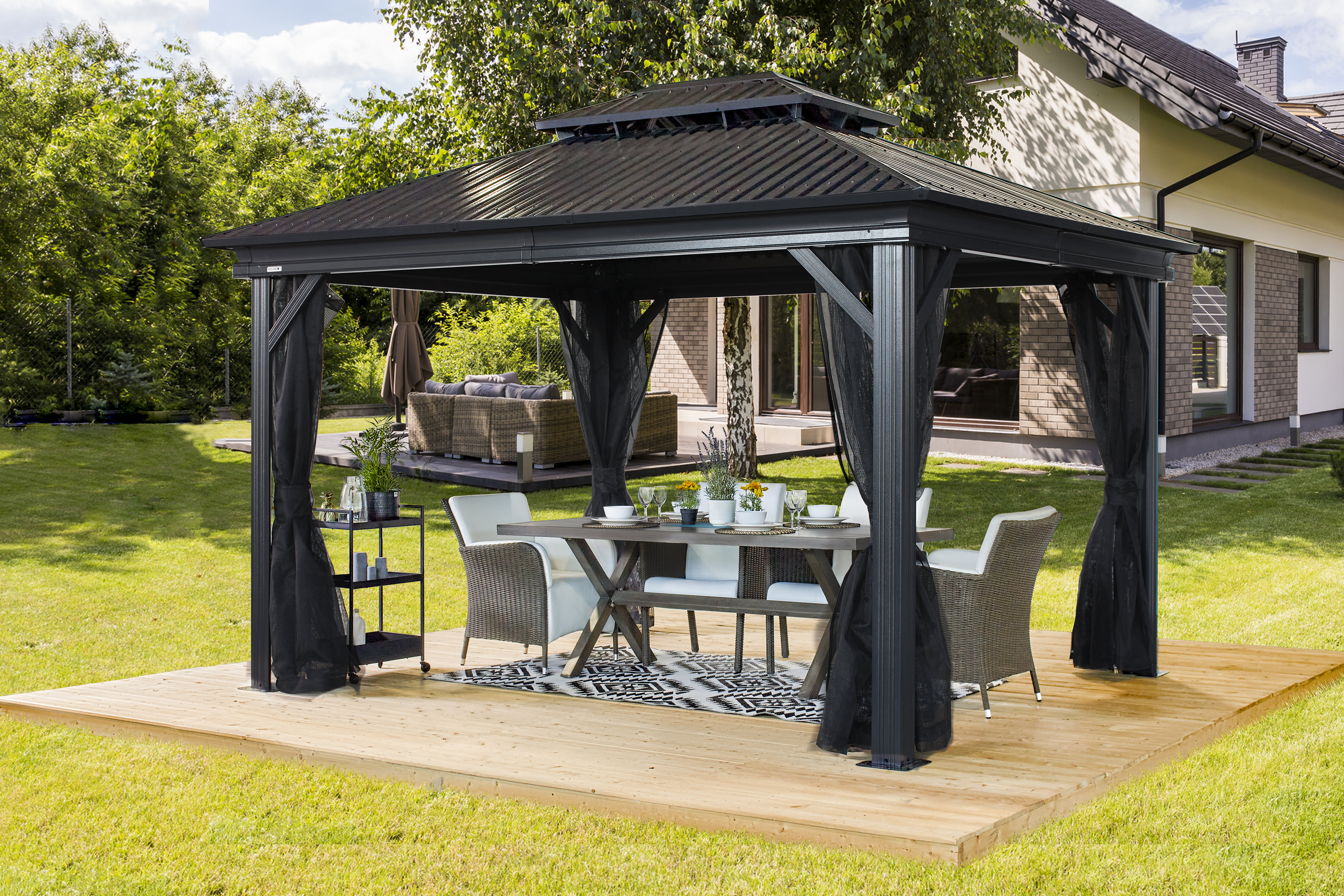 joonejoonam 25ss バラクラバ　 kiosque cc Sojag Black Spun Polyester Curtains for 10 x 12 ft. Kiana Gazebo